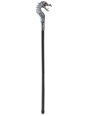 Medieval Silver Dragon Cane Costume Accessory