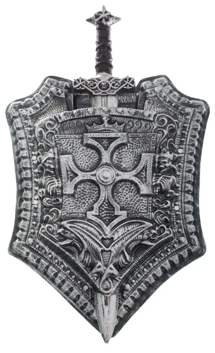 Medieval Silver Sword and Shield Accessory Set