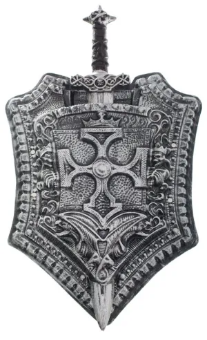 Medieval Silver Sword and Shield Accessory Set