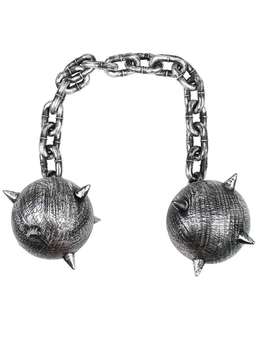 Medieval Spiked Silver Maces on Chain Costume Weapon