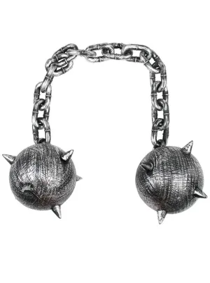 Medieval Spiked Silver Maces on Chain Costume Weapon