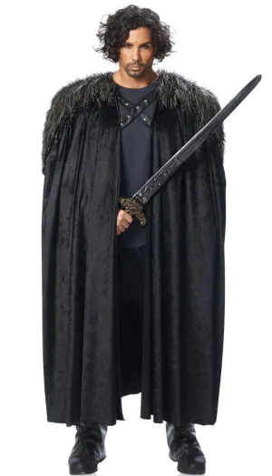 Medieval Wall Warrior Mens Black Fur Costume Cloak