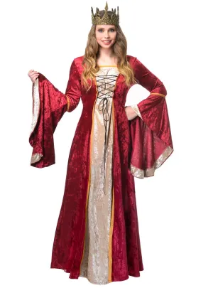 Medieval Womens Deluxe Long Maroon Queen Costume