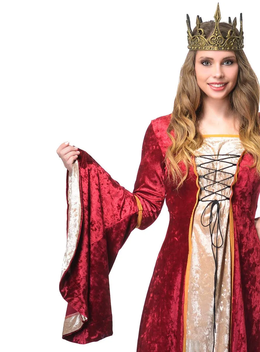 Medieval Womens Deluxe Long Maroon Queen Costume