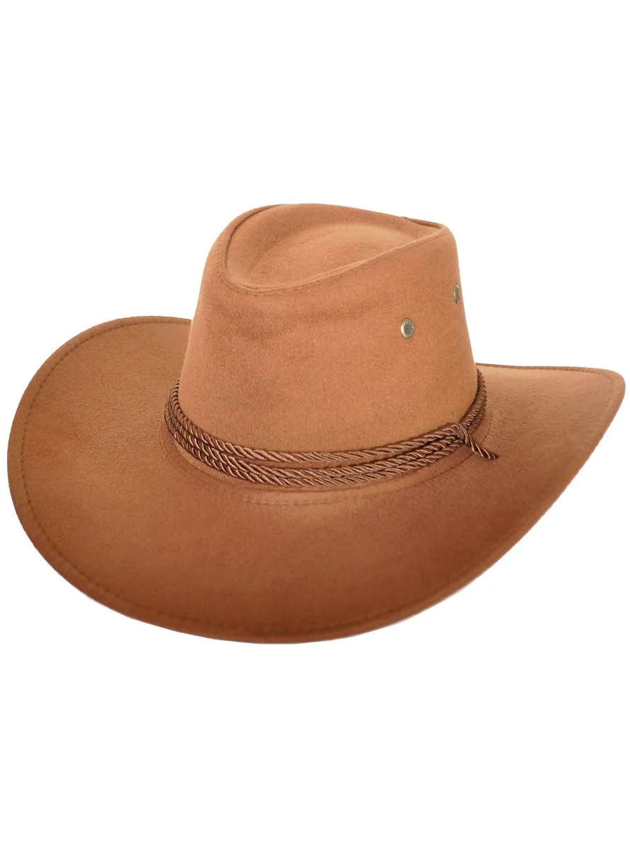 Medium Brown Faux Suede Cowboy Costume Hat