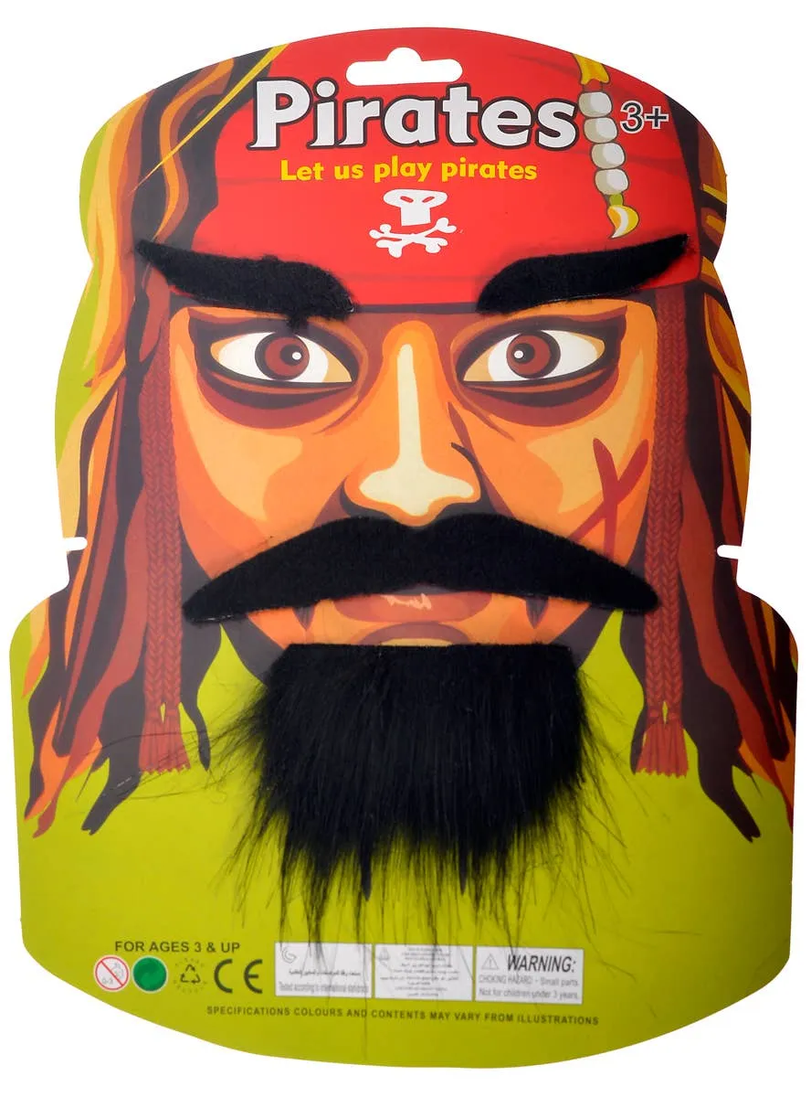 Menacing Black Pirate Beard, Eyebrows and Moustache Set