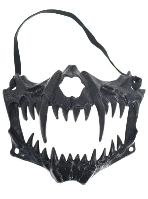 Menacing Roaring Half Dragon Face Black Costume Mask