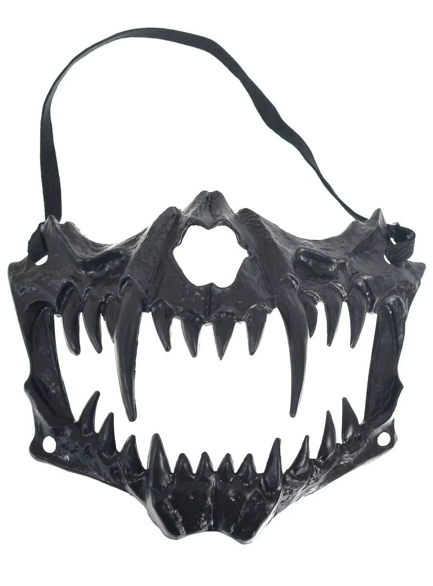 Menacing Roaring Half Dragon Face Black Costume Mask