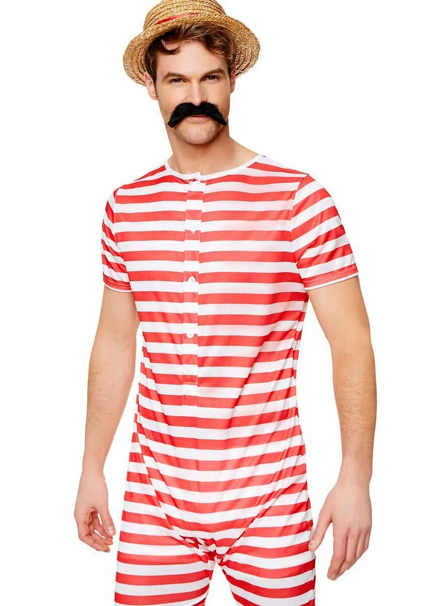 Mens 1920s Red and White Swim Suit Costume