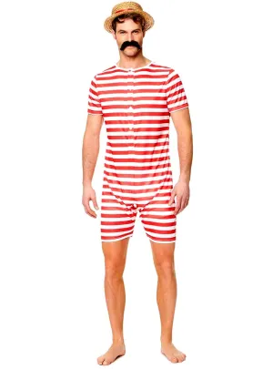 Mens 1920s Red and White Swim Suit Costume