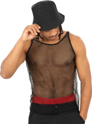 Mens 1990s Black Fish Net Tank Top