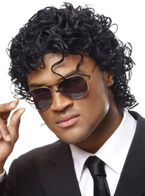 Mens Curled Black 1980s King of Pop Costume Wig