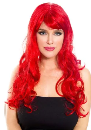 Mermaid Ariel Womens Long Red Wavy Wig
