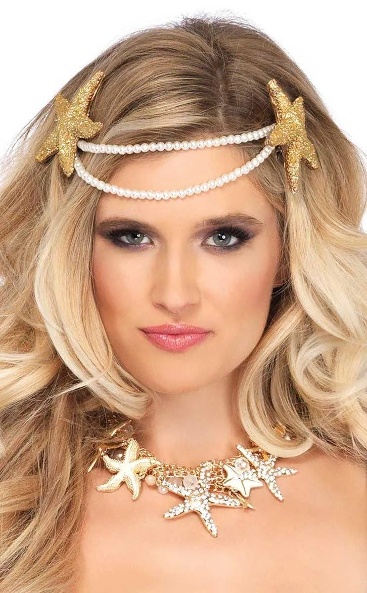 Mermaid Pearl Starfish Womens Headband Costume Accessory