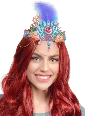 Mermaid Queen Deluxe Crown with Jewels and Feather