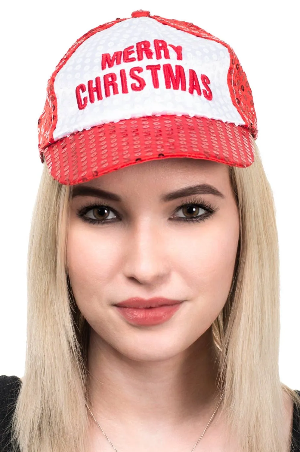 Merry Christmas Red And White Sequinned Baseball Cap