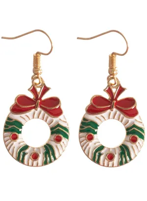 Merry Red and Green Wreaths Christmas Earrings