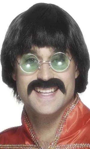 Mersey 70s Mens Black Wig and Moustache Set