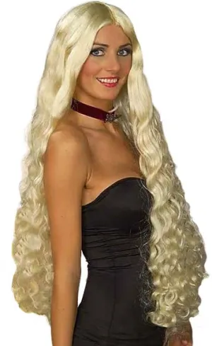 Mesmerelda Womens Extra Long Blonde Curly Costume Wig