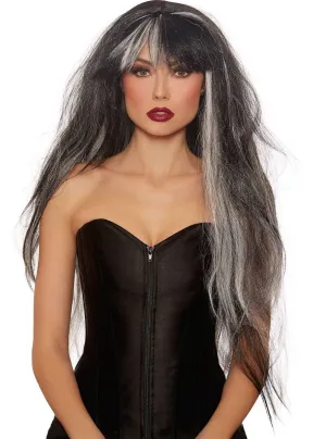 Messy Black and White Extra Long Womens Halloween Wig