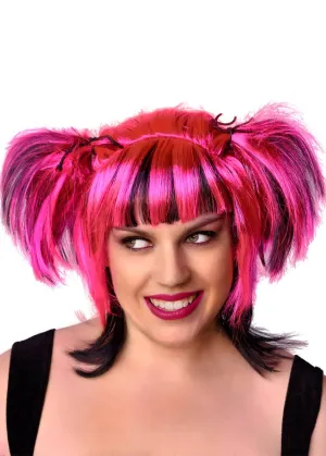 Messy Pigtails Pink and Black Womens Halloween Wig