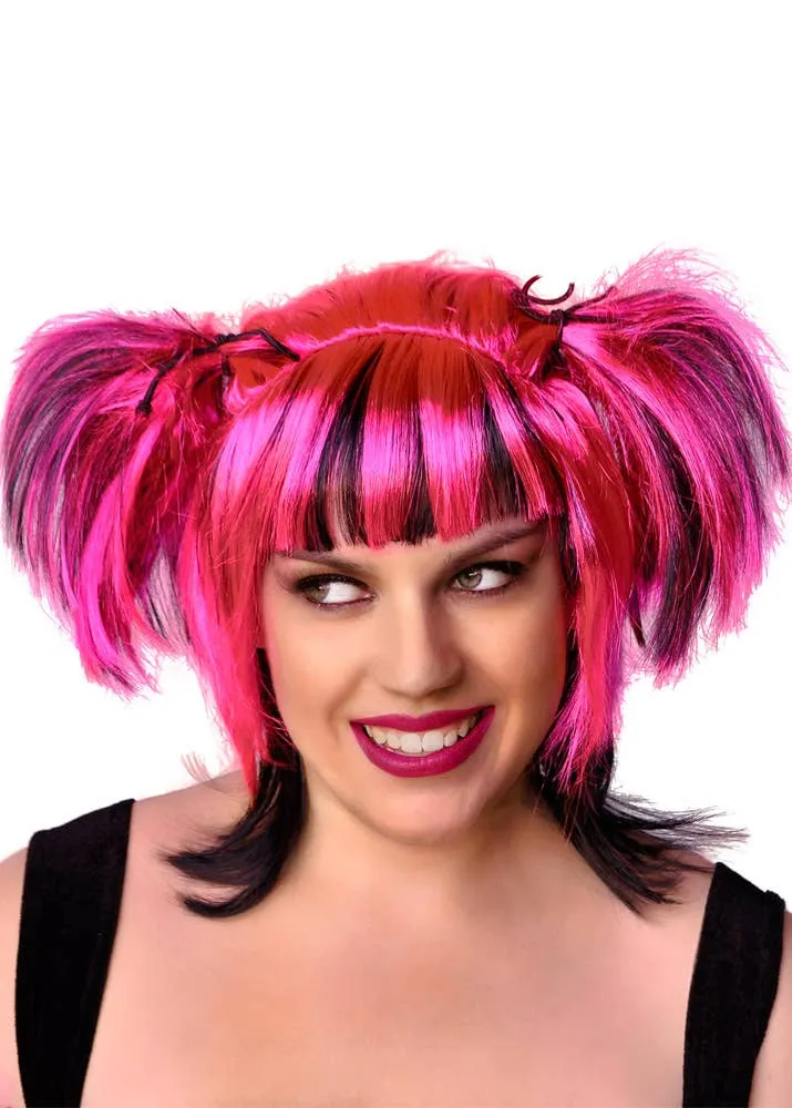 Messy Pigtails Pink and Black Womens Halloween Wig
