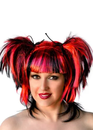 Messy Pigtails Red and Black Womens Halloween Wig