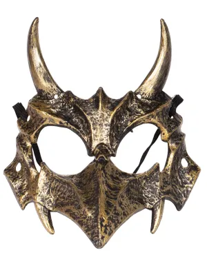 Metal Look Gold Horned Dragon Costume Mask