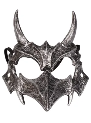 Metal Look Silver Horned Dragon Costume Mask