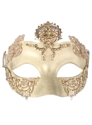 Metal Swirls Adults Cream and Gold Masquerade Mask