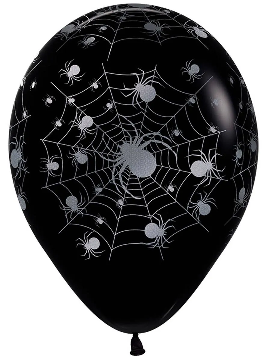 Metalink Silver Spider Print 12 Pack 30cm Latex Halloween Balloons