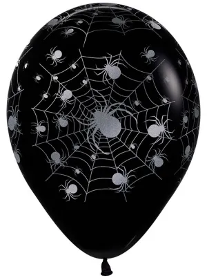 Metalink Silver Spider Print 12 Pack 30cm Latex Halloween Balloons