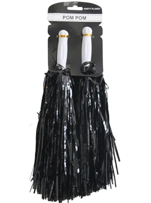 Metallic Black Tinsel Cheerleader Costume Pom Poms