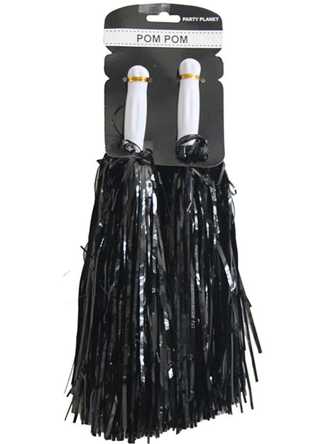Metallic Black Tinsel Cheerleader Costume Pom Poms