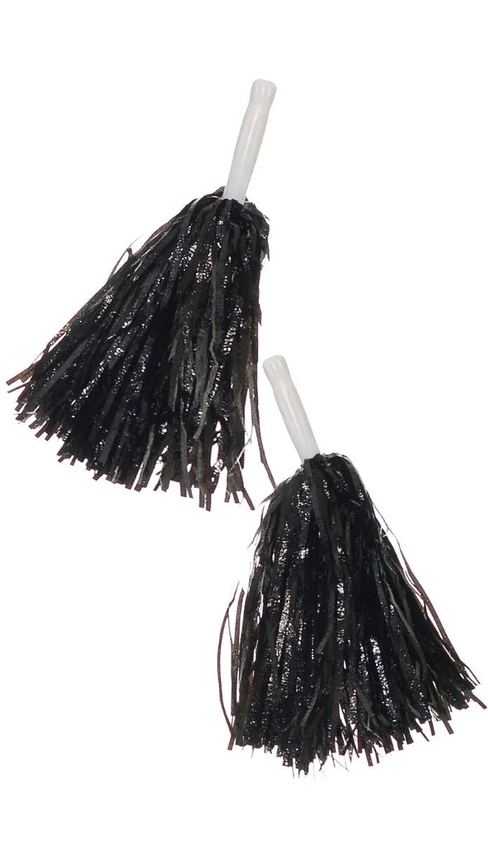 Metallic Black Tinsel Cheerleader Pom Poms Costume Accessory