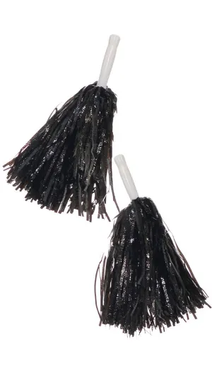 Metallic Black Tinsel Cheerleader Pom Poms Costume Accessory