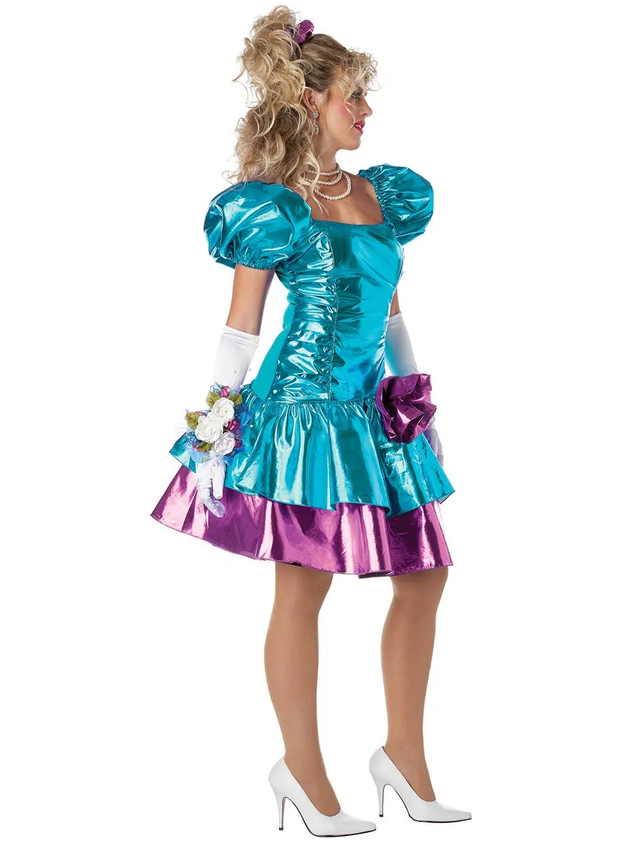 Metallic Blue and Pink 80s Party Dress Womens Costume