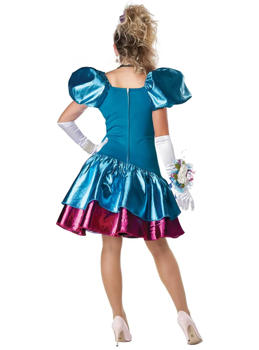 Metallic Blue and Pink 80s Party Dress Womens Costume