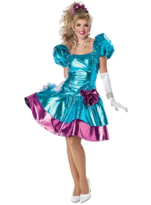 Metallic Blue and Pink 80s Party Dress Womens Costume
