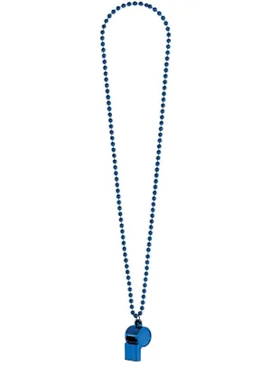 Metallic Blue Beaded Whistle Necklace Costume Accessory