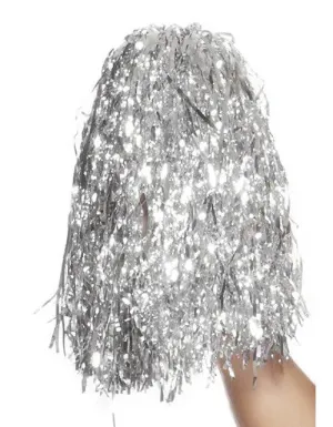 Metallic Cheerleader Silver Pom Poms