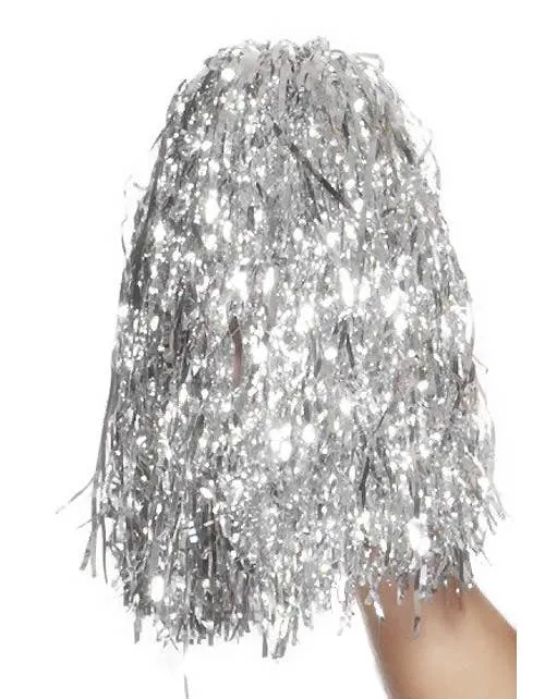 Metallic Cheerleader Silver Pom Poms