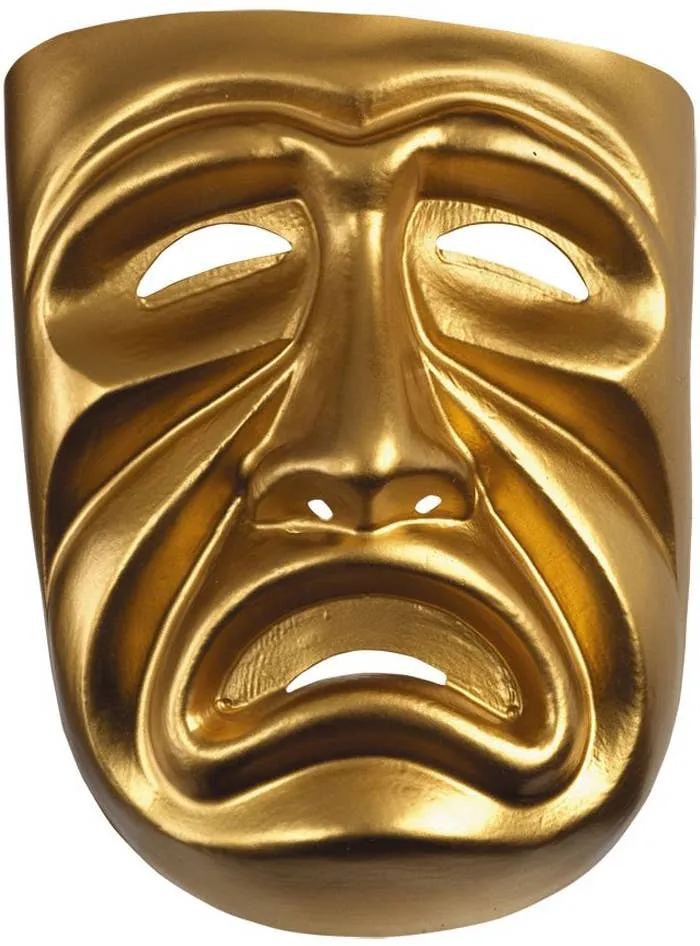 Metallic Gold Adults Tragedy Face Costume Mask