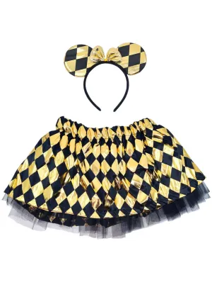 Metallic Gold and Black Girls Mouse Ears and Tutu Set