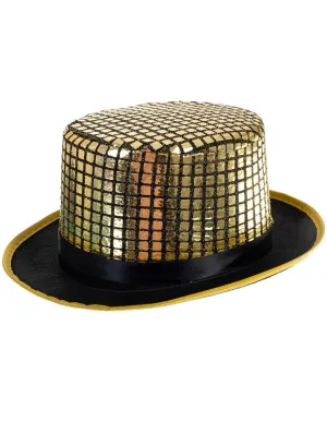 Metallic Gold and Black Square Sequin Top Hat