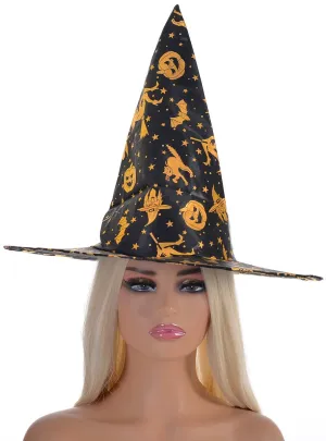 Metallic Gold Halloween Theme Print Witch Hat
