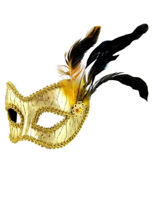 Metallic Gold Masquerade Mask on Glasses Arms
