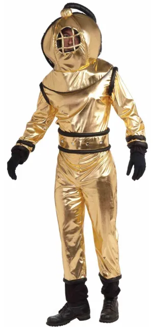Metallic Gold Mens Deep Sea Diver Fancy Dress Costume