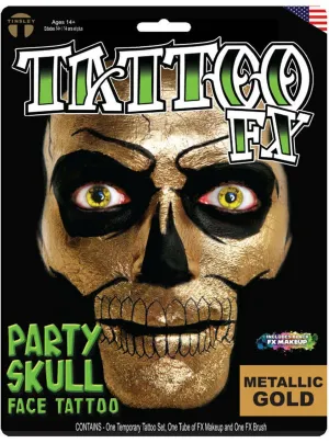 Metallic Gold Skull Face Temporary Tattoo and Makeup Set