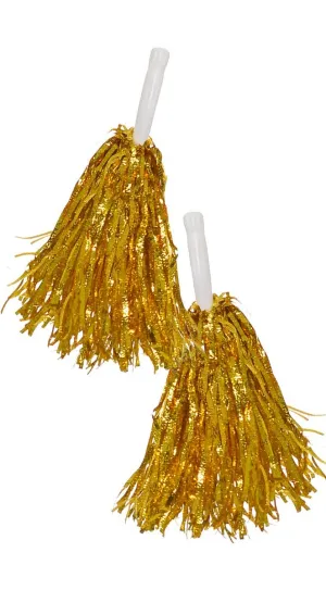 Metallic Gold Tinsel Cheerleader Pom Poms Costume Accessory